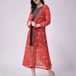 Scorpius Red Floral Print Long Shrug-10