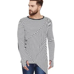 Hypernation White Striped Cotton T-Shirt-image-22