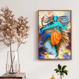999Store Multicolor Canvas Lord Shiva Natraj Dancing In Mountains Painting-15