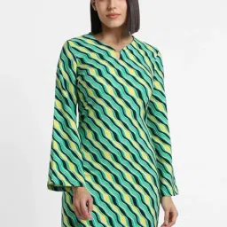 Allen Solly Green Printed Shift Dress-image-13