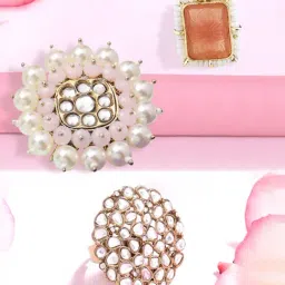 Zaveri Pearls Set of 3 Multicolor Stones & Beads Ethnic Kundan Finger Rings-ZPFK15406-image-56
