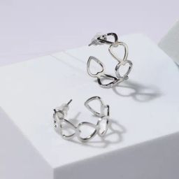 Aatmana Silver-Plated Heart Shaped Half Hoop Earrings-10