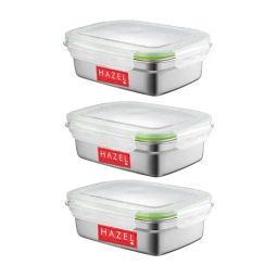 HAZEL Silver Stainless Steel Airtight Leakproof Containers for Storage with Lid - Set of 3 (850ml)-image-35