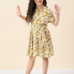 StyloBug Girl Floral Print Tie-Up Tiered Fit & Flare Dress-image-96