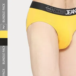 UnderJeans by Spykar Pack Of 2 Logo Printed Basic Briefs UJNPBC055YELLOWBLACK-picture-45