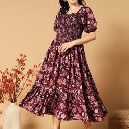CORSICA Floral Print Crepe Fit & Flare Midi Dress-image-86