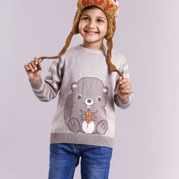 Babyhug Full Sleeves Sweater Squirrel Design - Light Grey-image-86