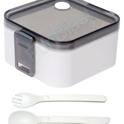 FunBlast Plastic Lunch Box with Spoon & Fork  - White-7