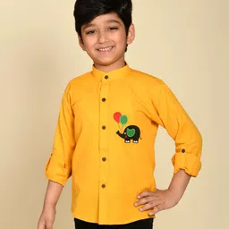 LIL PITAARA Pure Cotton Full Sleeves Elephant Patch Placement Embroidered Shirt - Yellow-picture-40