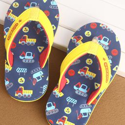 Cute Walk by Babyhug Slip On Flip Flops Construction Vehicle Print - Yellow & Blue-image-47