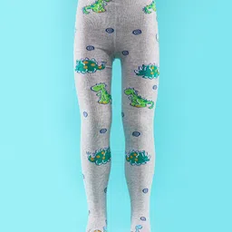 Mustang Cotton Full Length Footie Tights With Dino Print - Grey-picture-3