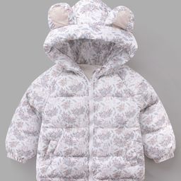 Kookie Kids Full Sleeves Padded Winter Jacket Rabbit Print- White-image-47