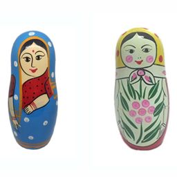 Funwood Games Multicolor Wooden Traditional Nesting Doll Set of 2 Assorted Color-24