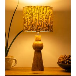 Green Girgit Wooden Skirt Lamp with Multicolor Animal Print Shade-image-84
