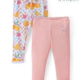 Babyoye Eco Conscious 100% Cotton Interlock With Eco Jiva Finish Leggings Floral Print Pack Of 2 -  Pink & White-image-31