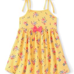 Babyhug Cotton Jersey Knit Strap Shoulder Frock Floral Print - Yellow-picture-10