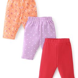 Babyhug Cotton Lycra Three Fourth Length Leggings Polka Dot & Floral Print Pack of 3- Multicolor-image-115