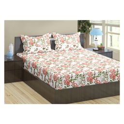 Trance Home Linen Floral Print Pure Cotton Double King Fitted Bedsheet- Huvu Red-image-40