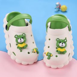 Oh! Pair Slip On Teddy Bear Applique Clogs with Back Strap - Green-image-61