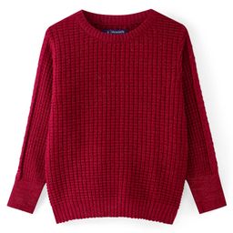 Pine Kids Full Sleeves Cable Knit Solid Pullover Sweater - Red-image-50