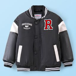Babyhug Full Sleeves Bomber Jacket with Text Print - Black-image-57