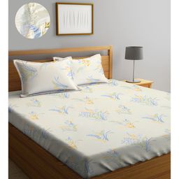Klotthe Multi Floral 300 TC Cotton Blend Fitted Double Bedsheet with 2 Pillow Covers-image-31