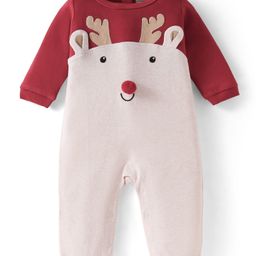 Babyhug 100% Cotton Interlock Knit Full Sleeves Romper with Raindeer Print & Applique - Dark Red & Beige-image-37