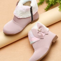 Tiny Bugs Girls Party Wear Embellished Fur Boots - Purple-picture-17