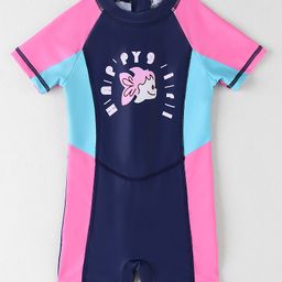 Mark & Mia Half Raglan Sleeves Printed Legged Swimsuit With Fish Print & Color Block Design - Navy Blue-image-28