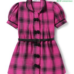 Babyoye Cotton Woven Half Sleeves Frock & Belt with Checks - Dark Pink-image-21