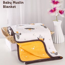 Zoe 3 Layered Baby Muslin Blanket With Space Print - White & Yellow-image-5