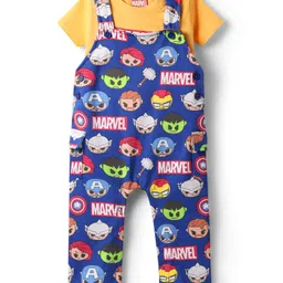 Babyhug Marvel Single Jersey Knit Half Sleeve Tee & Dungaree Set with Avengers Print - Yellow & Blue-picture-44