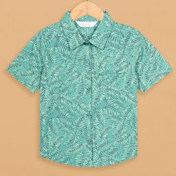 Budding Bees Cotton Woven Half Sleeves Tropical Theme Printed Shirt - Blue-picture-16