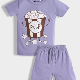 Orange Sugar 100% Cotton Knit Half Sleeves Popcorn Printed Tee & Coordinating Shorts Set - Lavender-picture-13