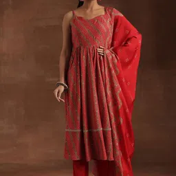 Libas Bandhani Printed Pleated Thread Work Anarkali Kurta With Trouser & Dupatta-4