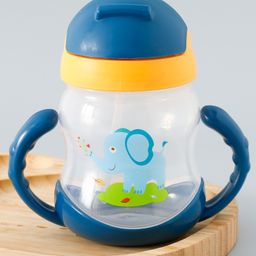 fab n funky Straw Sipper  with Twin Handle & Straw Elephant Print Blue -  200 ml image 2