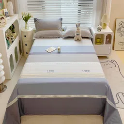 JC HOME Grey & Blue Striped 220 TC Pure Cotton King Bedsheet Set 2.30 m x 2.50 m-image-50