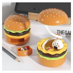 YAMAMA 3 in 1 Burger Design Study Lamp USB Rechargeable LED Desk Lamp With Built-in-Battery 360 Degree Flexible Hose With Pencil Sharpener And Storage Table Night Lamp Burger Lamp With Sharpener - Multicolor image 4