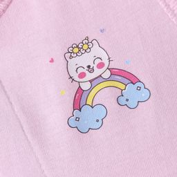 Child World Sinker Knit Sleeveless Front Open Frock with Bunny Print - Pink image 3
