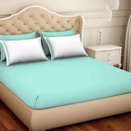 Spaces Hygro Aqua Green Cotton 350 TC Large King Bedsheet with 2 Pillow Covers-picture-2