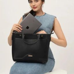 THE GUSTO Black Solid Medium Tote Handbag-image-71