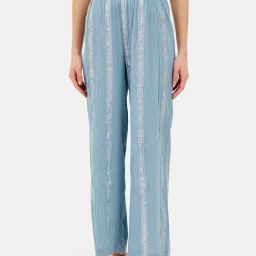 Kazo Blue Cotton Striped High Rise Trousers-image-27