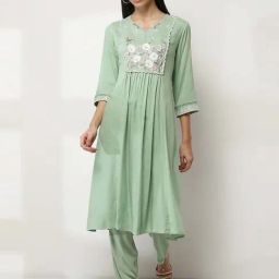 Rangriti Sage Green Regular Fit Embroidered Kurta-picture-11