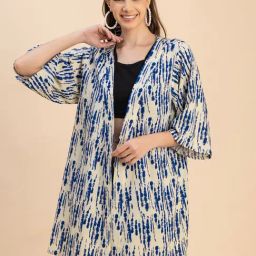 Moomaya Blue & Cream Printed Shrug-image-58
