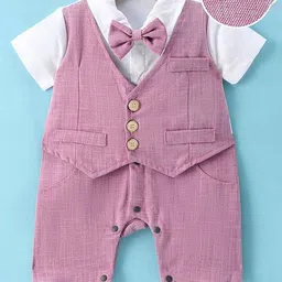 Mark & Mia Infant Boys Printed Romper With Attached Waist Coat & Bow-picture-4