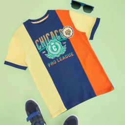 Pantaloons Junior Boys True Navy & Orange Cotton Printed T-Shirts-image-42
