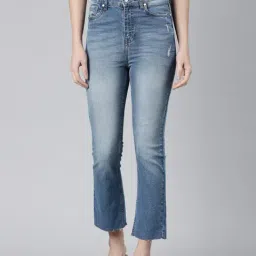 Go Colors! Light Blue Distressed Flared Fit Mid Rise Jeans-image-89