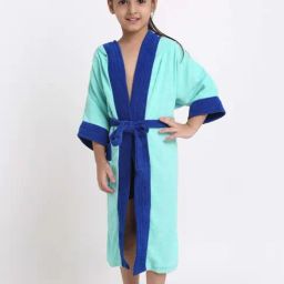 Creeva Melodious Sea Green & Turkish Terry 225 GSM Kids Hooded Bathrobe 12-13 Years With Pocket-95