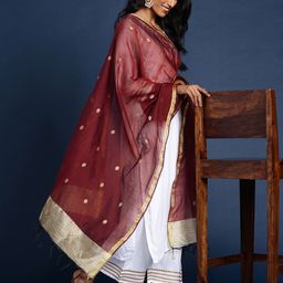 Taavi Ethnic Motifs Woven Design Handloom Dupatta-20