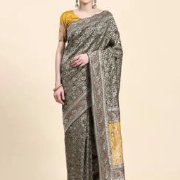 JUST FASHION Green Silk Woven Saree With Unstitched Blouse-picture-18